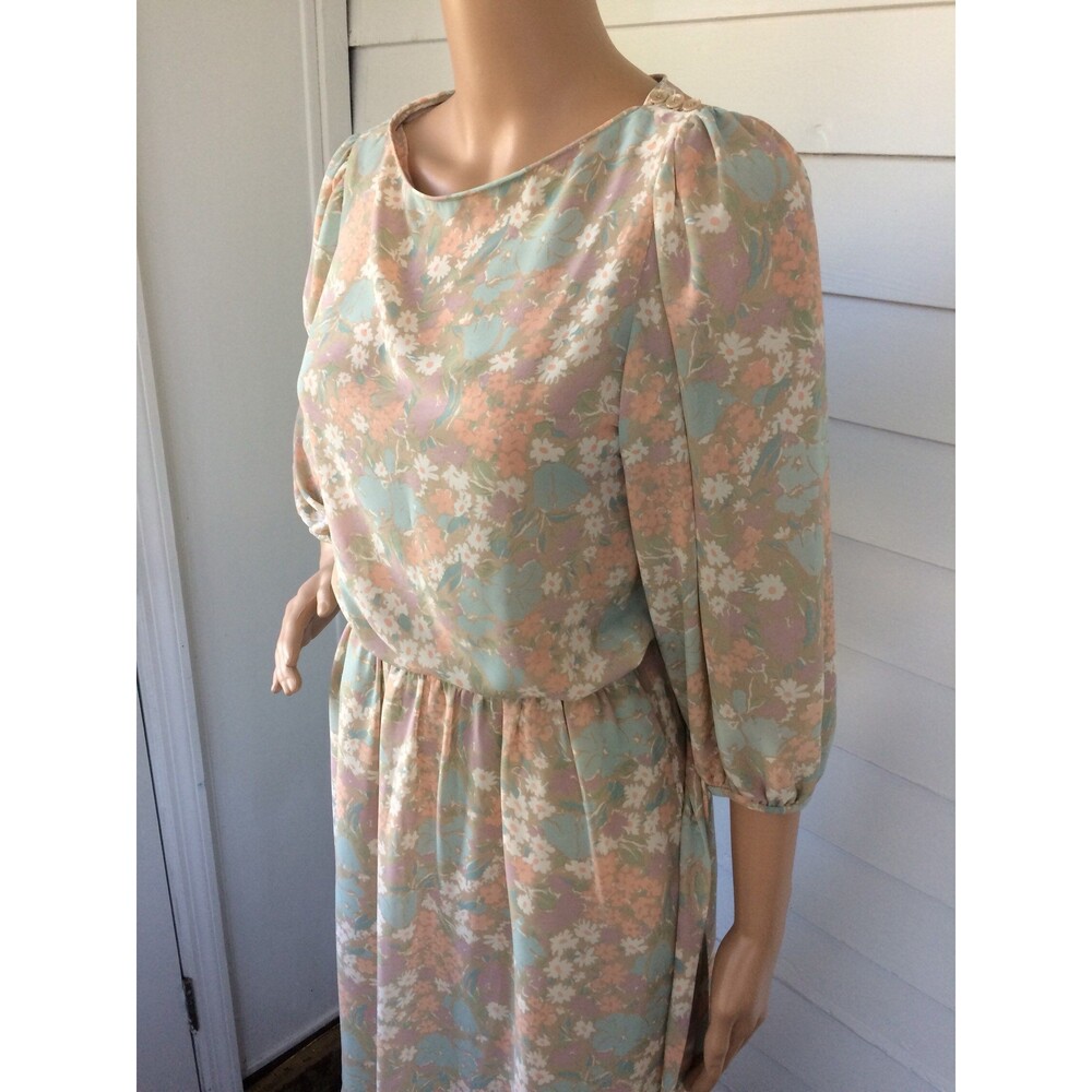 Sheer Floral Blouse and Skirt 80s XS Pale Beige Spring Print Vintage